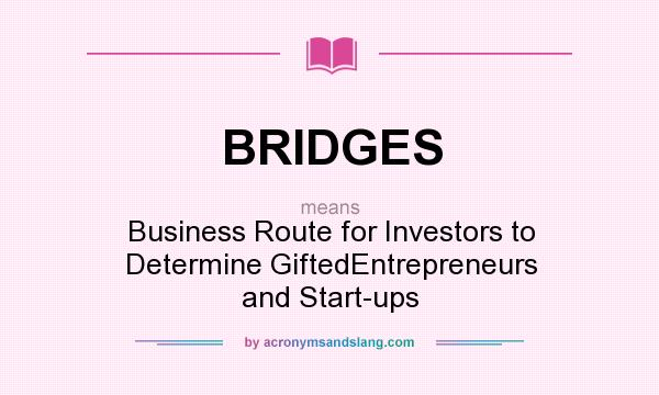 What does BRIDGES mean? It stands for Business Route for Investors to Determine GiftedEntrepreneurs and Start-ups