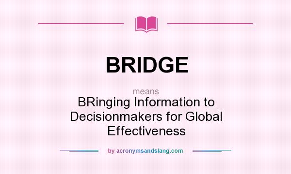 What does BRIDGE mean? It stands for BRinging Information to Decisionmakers for Global Effectiveness