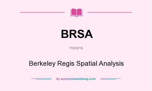 What does BRSA mean? It stands for Berkeley Regis Spatial Analysis