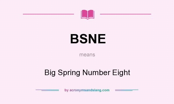 What does BSNE mean? It stands for Big Spring Number Eight
