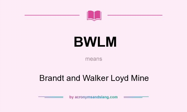 What does BWLM mean? It stands for Brandt and Walker Loyd Mine