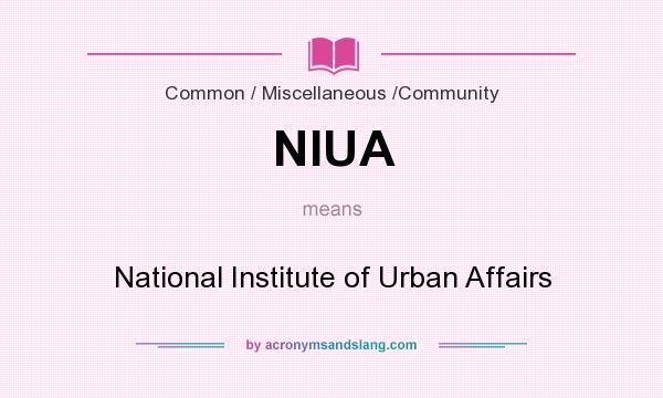 What does NIUA mean? It stands for National Institute of Urban Affairs
