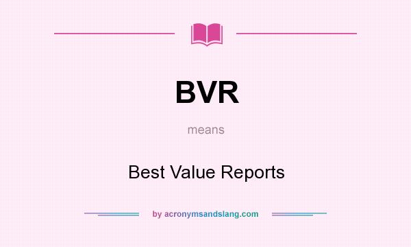 What does BVR mean? It stands for Best Value Reports