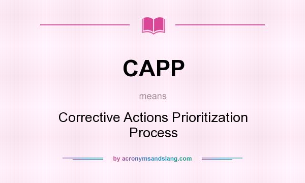 What does CAPP mean? It stands for Corrective Actions Prioritization Process