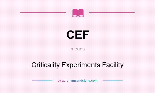 What does CEF mean? It stands for Criticality Experiments Facility