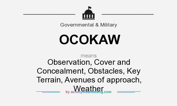 What does OCOKAW mean? It stands for Observation, Cover and Concealment, Obstacles, Key Terrain, Avenues of approach, Weather