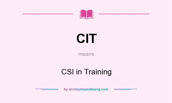 What does CIT mean? It stands for CSI in Training