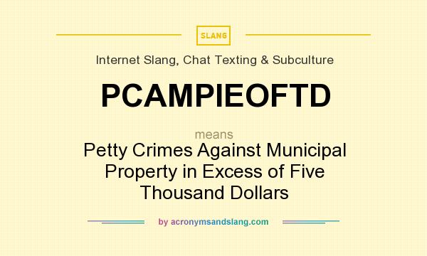 What does PCAMPIEOFTD mean? It stands for Petty Crimes Against Municipal Property in Excess of Five Thousand Dollars