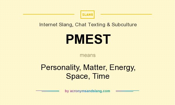 What does PMEST mean? It stands for Personality, Matter, Energy, Space, Time