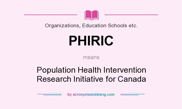 What does PHIRIC mean? It stands for Population Health Intervention Research Initiative for Canada