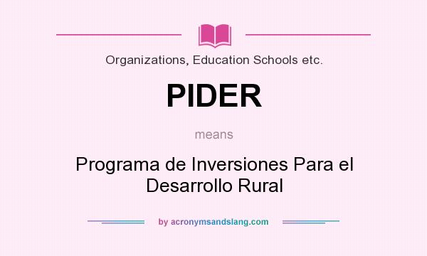 What does PIDER mean? It stands for Programa de Inversiones Para el Desarrollo Rural