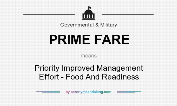 What does PRIME FARE mean? It stands for Priority Improved Management Effort - Food And Readiness