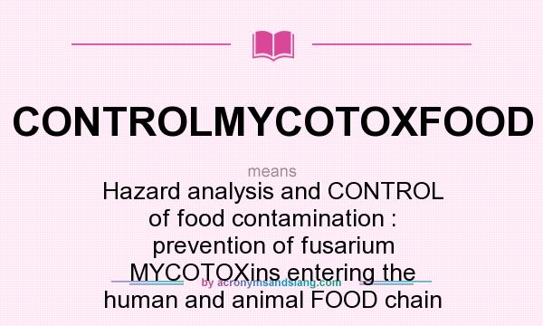 What does CONTROLMYCOTOXFOOD mean? It stands for Hazard analysis and CONTROL of food contamination : prevention of fusarium MYCOTOXins entering the human and animal FOOD chain