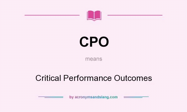 What does CPO mean? It stands for Critical Performance Outcomes