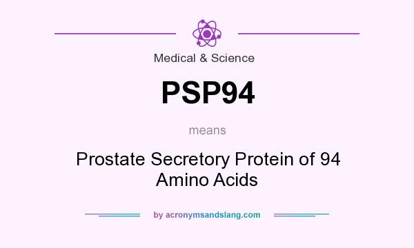 What does PSP94 mean? It stands for Prostate Secretory Protein of 94 Amino Acids