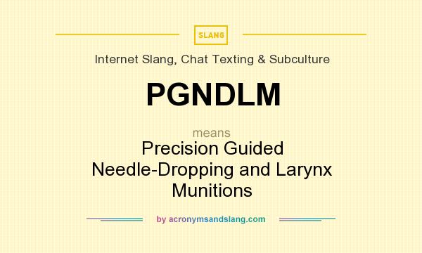 What does PGNDLM mean? It stands for Precision Guided Needle-Dropping and Larynx Munitions