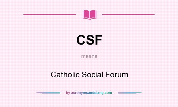 What does CSF mean? It stands for Catholic Social Forum