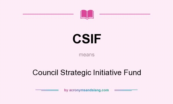 What does CSIF mean? It stands for Council Strategic Initiative Fund