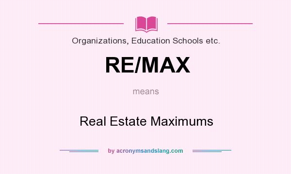 What does RE/MAX mean? It stands for Real Estate Maximums