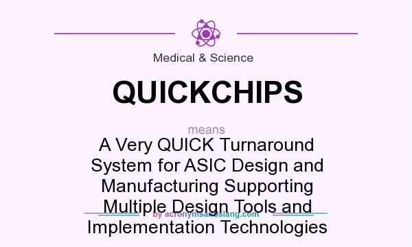 What does QUICKCHIPS mean? It stands for A Very QUICK Turnaround System for ASIC Design and Manufacturing Supporting Multiple Design Tools and Implementation Technologies