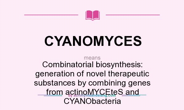 What does CYANOMYCES mean? It stands for Combinatorial biosynthesis: generation of novel therapeutic substances by combining genes from actinoMYCEteS and CYANObacteria