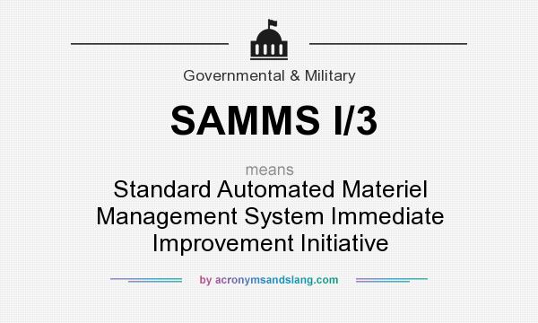 What does SAMMS I/3 mean? It stands for Standard Automated Materiel Management System Immediate Improvement Initiative