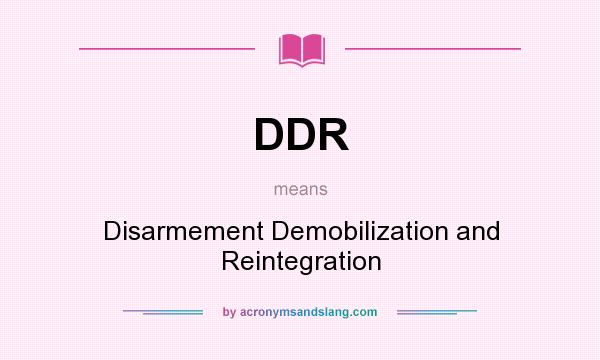 What does DDR mean? It stands for Disarmement Demobilization and Reintegration