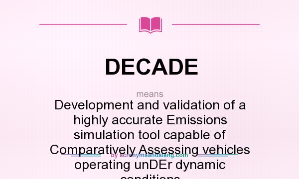 What does DECADE mean? It stands for Development and validation of a highly accurate Emissions simulation tool capable of Comparatively Assessing vehicles operating unDEr dynamic conditions