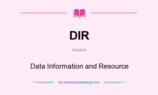 What does DIR mean? It stands for Data Information and Resource