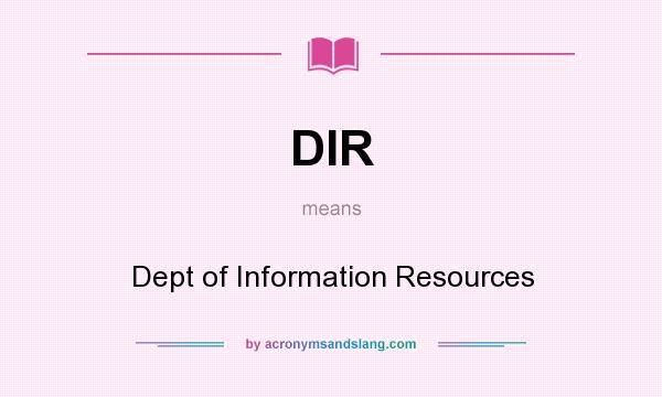 What does DIR mean? It stands for Dept of Information Resources