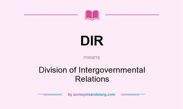 What does DIR mean? It stands for Division of Intergovernmental Relations