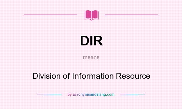 What does DIR mean? It stands for Division of Information Resource