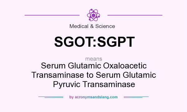 What does SGOT:SGPT mean? It stands for Serum Glutamic Oxaloacetic Transaminase to Serum Glutamic Pyruvic Transaminase