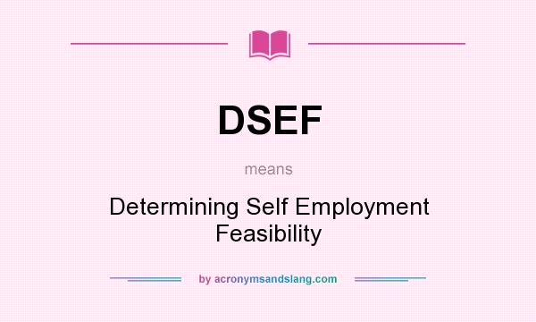 What does DSEF mean? It stands for Determining Self Employment Feasibility