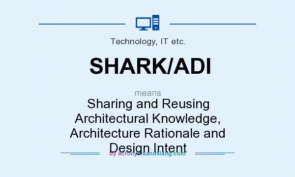 What does SHARK/ADI mean? It stands for Sharing and Reusing Architectural Knowledge, Architecture Rationale and Design Intent