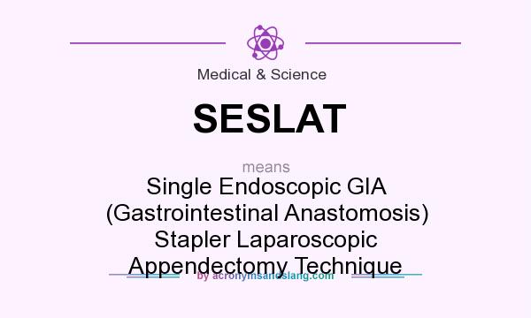 What does SESLAT mean? It stands for Single Endoscopic GIA (Gastrointestinal Anastomosis) Stapler Laparoscopic Appendectomy Technique