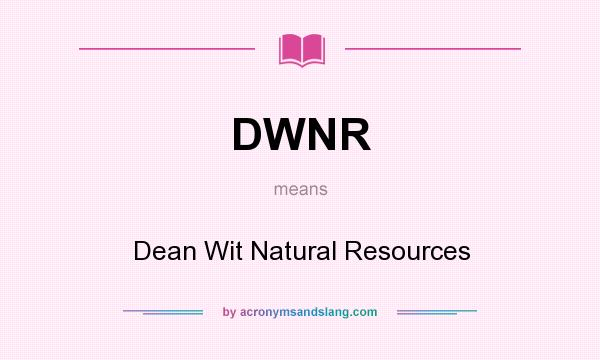 What does DWNR mean? It stands for Dean Wit Natural Resources