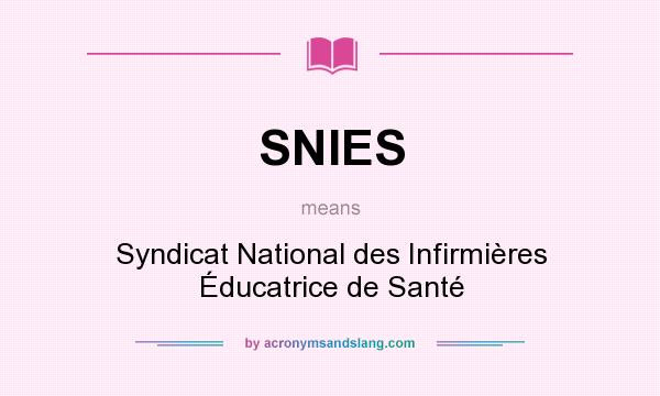 What does SNIES mean? It stands for Syndicat National des Infirmières Éducatrice de Santé