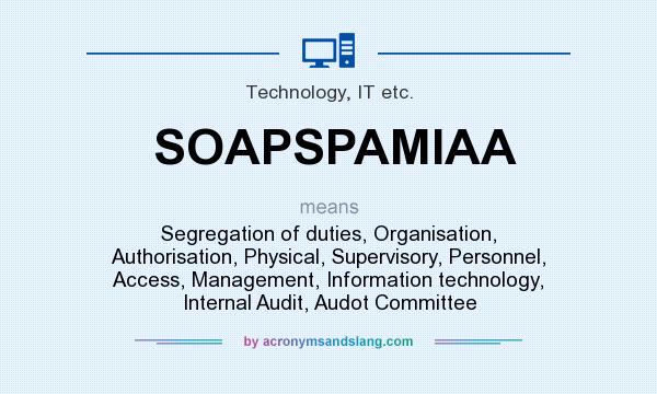 What does SOAPSPAMIAA mean? It stands for Segregation of duties, Organisation, Authorisation, Physical, Supervisory, Personnel, Access, Management, Information technology, Internal Audit, Audot Committee