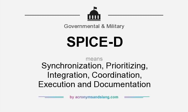 What does SPICE-D mean? It stands for Synchronization, Prioritizing, Integration, Coordination, Execution and Documentation