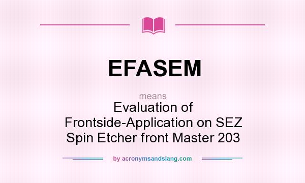 What does EFASEM mean? It stands for Evaluation of Frontside-Application on SEZ Spin Etcher front Master 203