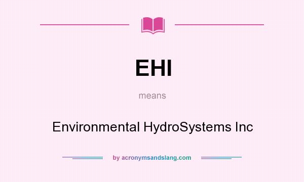 What does EHI mean? It stands for Environmental HydroSystems Inc