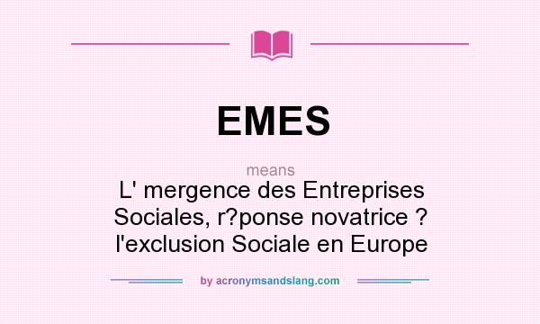 What does EMES mean? It stands for L` mergence des Entreprises Sociales, r?ponse novatrice ? l`exclusion Sociale en Europe