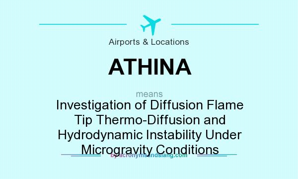 What does ATHINA mean? It stands for Investigation of Diffusion Flame Tip Thermo-Diffusion and Hydrodynamic Instability Under Microgravity Conditions