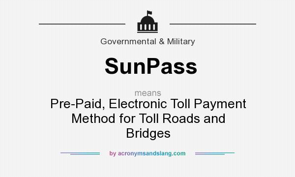 What does SunPass mean? It stands for Pre-Paid, Electronic Toll Payment Method for Toll Roads and Bridges