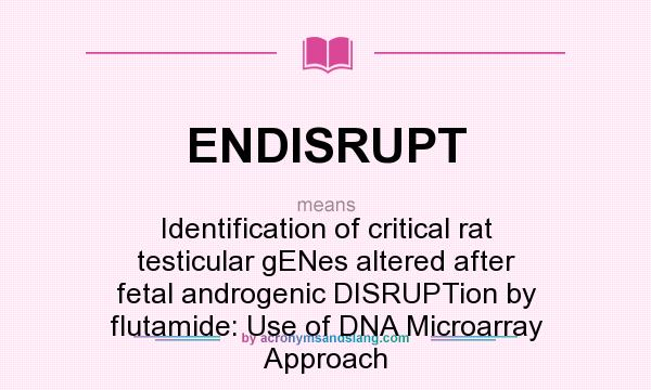What does ENDISRUPT mean? It stands for Identification of critical rat testicular gENes altered after fetal androgenic DISRUPTion by flutamide: Use of DNA Microarray Approach