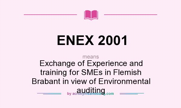 What does ENEX 2001 mean? It stands for Exchange of Experience and training for SMEs in Flemish Brabant in view of Environmental auditing