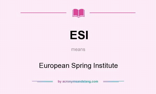 What does ESI mean? It stands for European Spring Institute