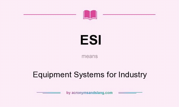 What does ESI mean? It stands for Equipment Systems for Industry