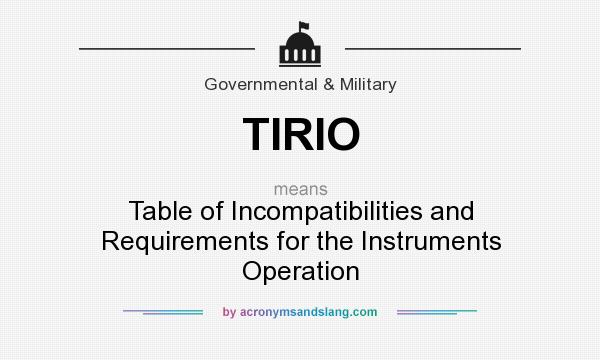 What does TIRIO mean? It stands for Table of Incompatibilities and Requirements for the Instruments Operation